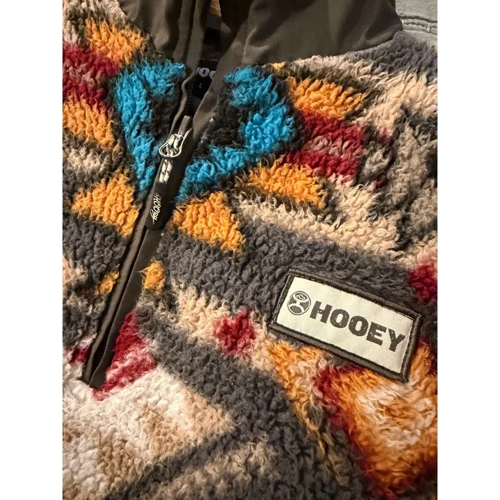 Hooey Boys Aztec Southwestern Sherpa Fleece Quarter Zip Pullover Grey Large